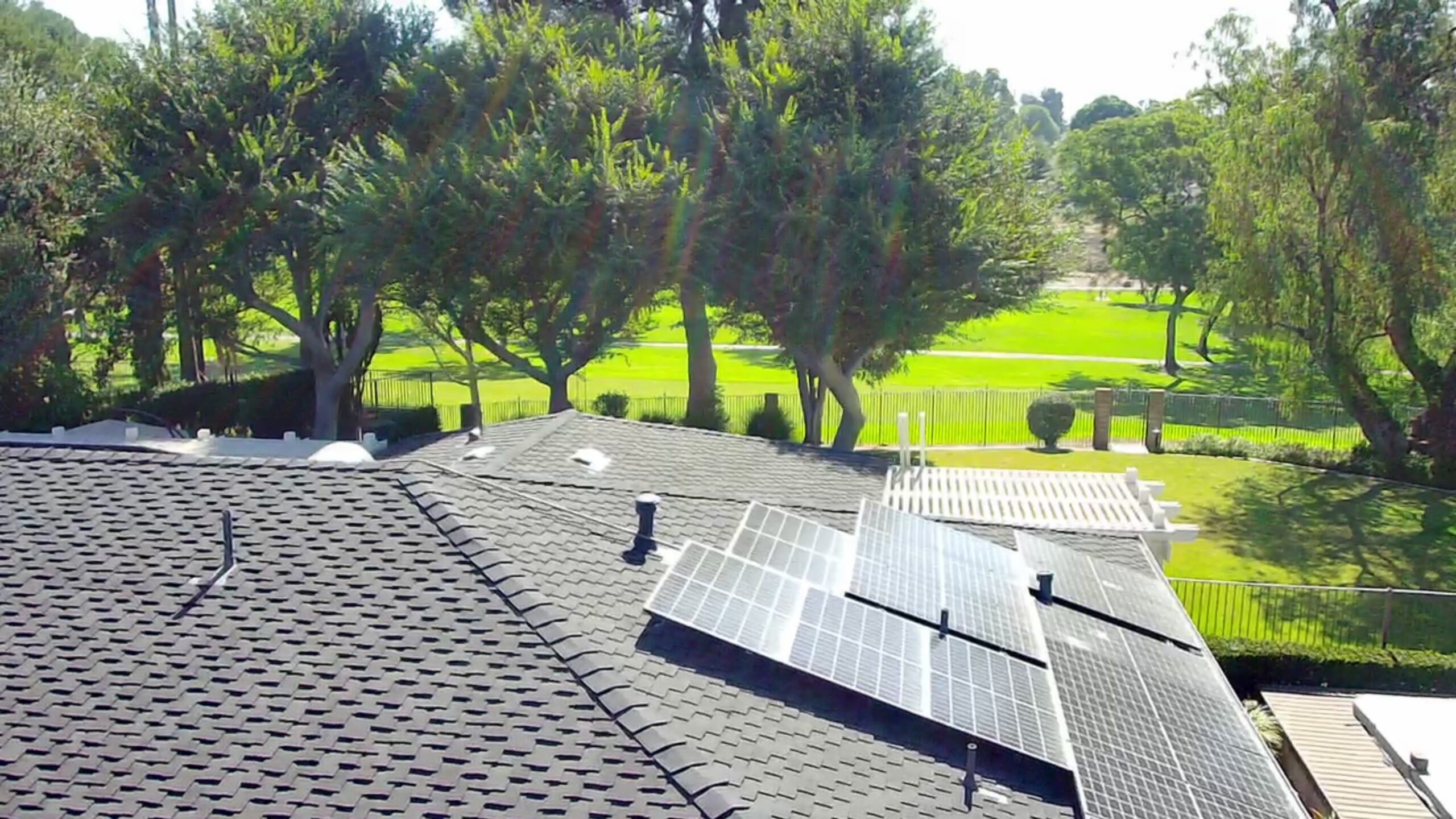 Residential roof with solar panels